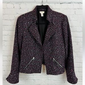 Chico's Purple Metallic Silver Tweed Open Front Blazer Jacket 1/M